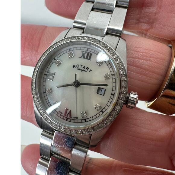 Rotary Havana Silver Diamond Bezel Pearl Face Quartz Watch - Picture 7 of 15